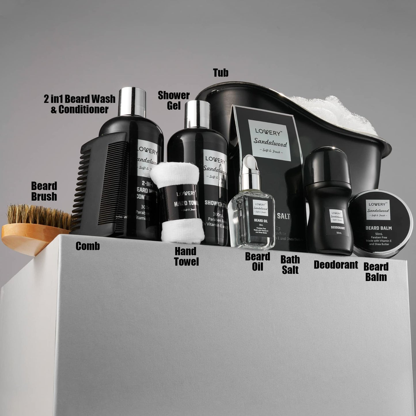 Gifts for Men, Fathers Day Gifts for Dad Body And Wash Gift Set Beard Kit and Body Care, Sandalwood Spa Baskets, Bath and Beard Grooming Kit, Beauty and Personal Care LOVERY