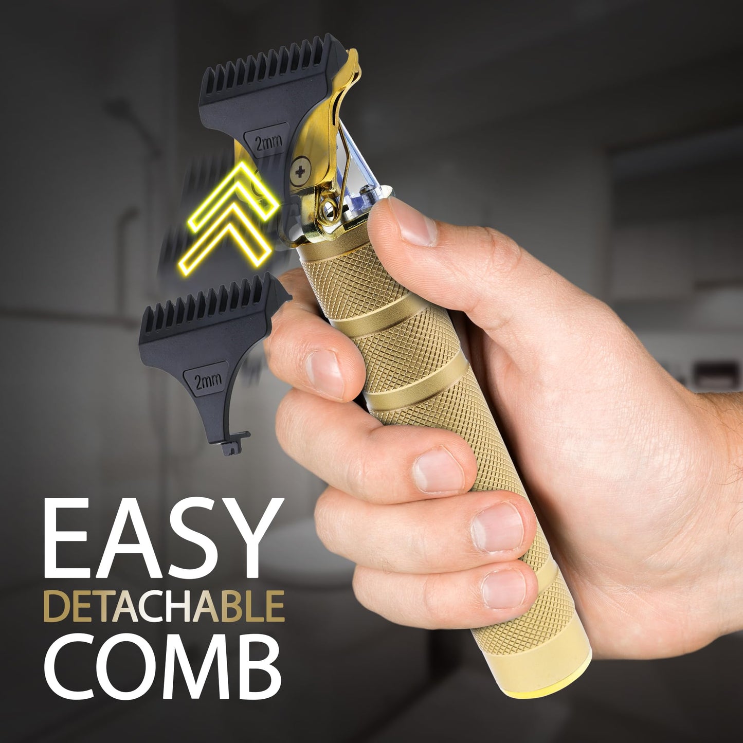 Cutting Edge T-Blade Trimmer for Men, T-Blade Precision Beard Trimmer, Bump Free and Hypoallergenic Titanium Gold Blades, 4 Guide Combs, Rechargeable Beauty and Personal Care Cutting Edge