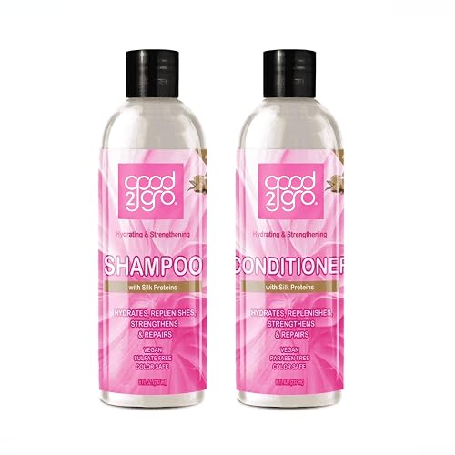 GOOD2GRO Hydrating & Strengthening Shampoo & Conditioner Set - 8 Fl Oz Each | Infused with Silk Protein, Mango, Shea Butter, Peppermint & Rosemary | Beauty & Personal Care Gold Banner Beauty Products