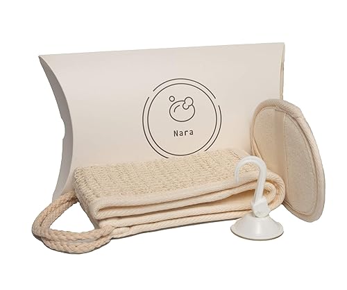 Nara Loofah (lufa) Sponge Set : one face Sponge, one Back and Body Scrubber and a Suction Clip. Sponges to exfoliate Your Body and face. Beauty & Personal Care Nara