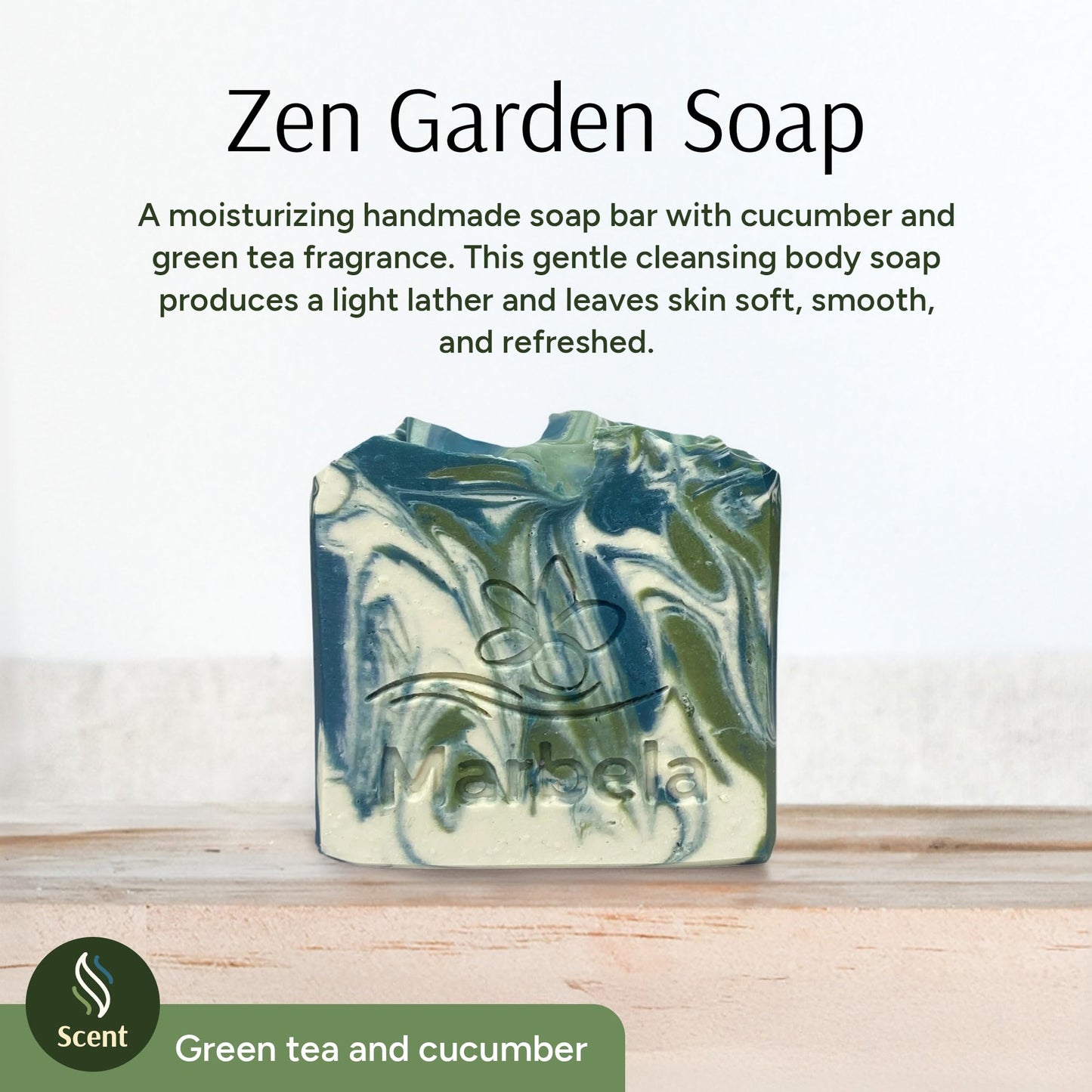 Marbela Cosmetics Zen Garden Handmade Soap Bar - Hydrating Cooling Cucumber Green Tea Face & Body Soap - Vegan Cruelty Free Artisan 3.5 Oz Beauty & Personal Care Marbela