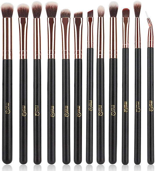 MSQ Eye Makeup Brushes 12pcs Rose Gold Eyeshadow Makeup Brushes Set with Soft Synthetic Hairs & Real Wood Handle for Eyeshadow, Eyebrow, Eyeliner Beauty & Personal Care MSQ