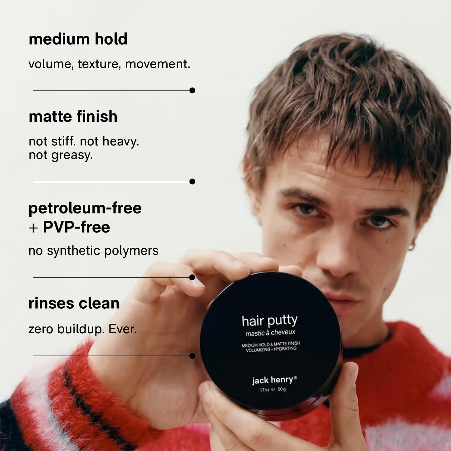 Jack Henry Hair Putty - Natural Matte Finish Styling Paste for Men - Medium Hold, Lightweight, Non-Greasy - With Mango Butter & Broccoli Seed Oil Beauty & Personal Care Jack Henry