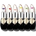 firstfly Pack of 6 Crystal Flower Jelly Lipstick, Long Lasting Nutritious Lip Balm Lips Moisturizer Magic Temperature Color Change Lip Gloss (Black) Beauty & Personal Care firstfly