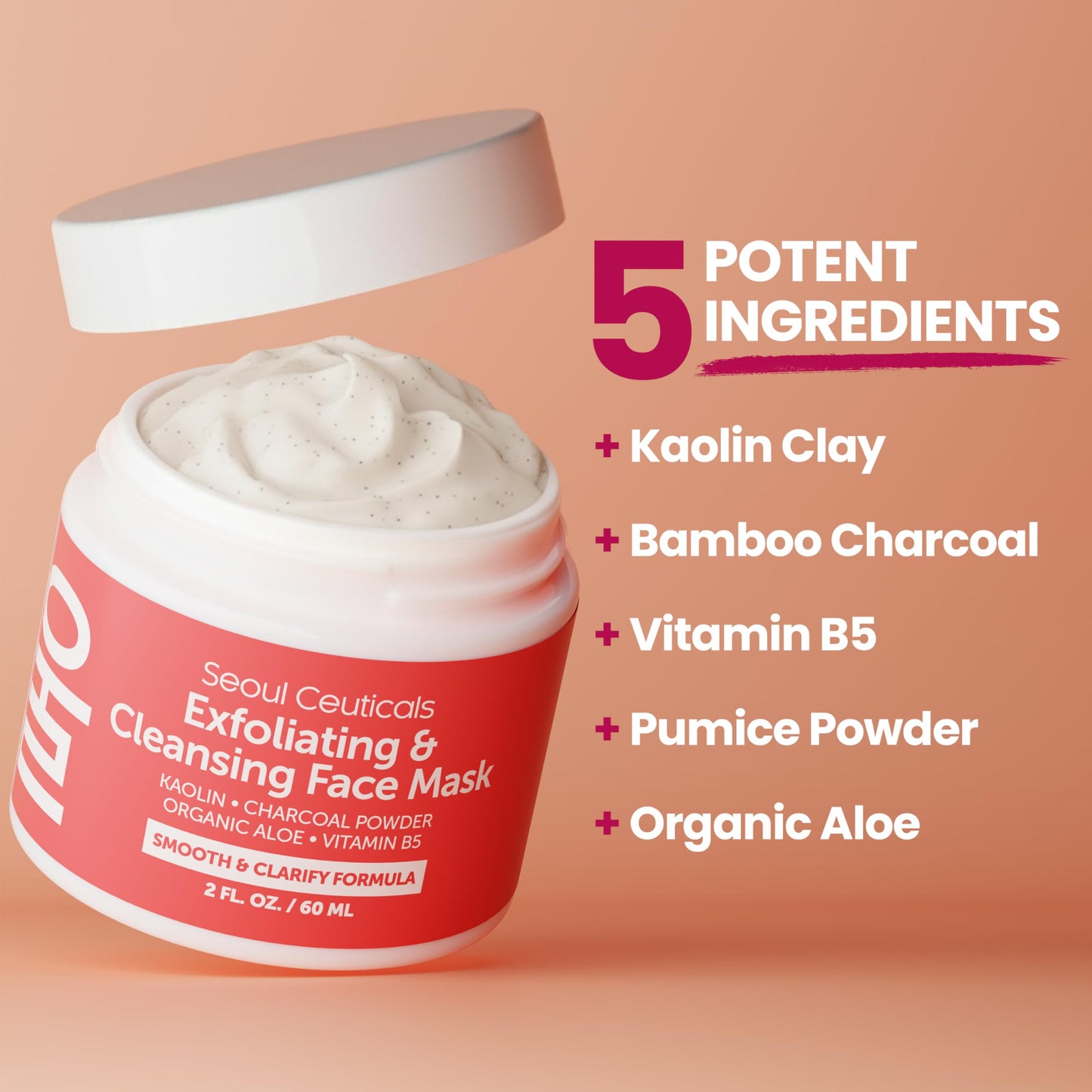 SeoulCeuticals Korean Face Scrub - Exfoliating Face Mask Skincare K Beauty Mask for Glass Skin - Kaolin Clay + Charcoal Cream Exfoliant Mask 2oz Beauty & Personal Care SeoulCeuticals