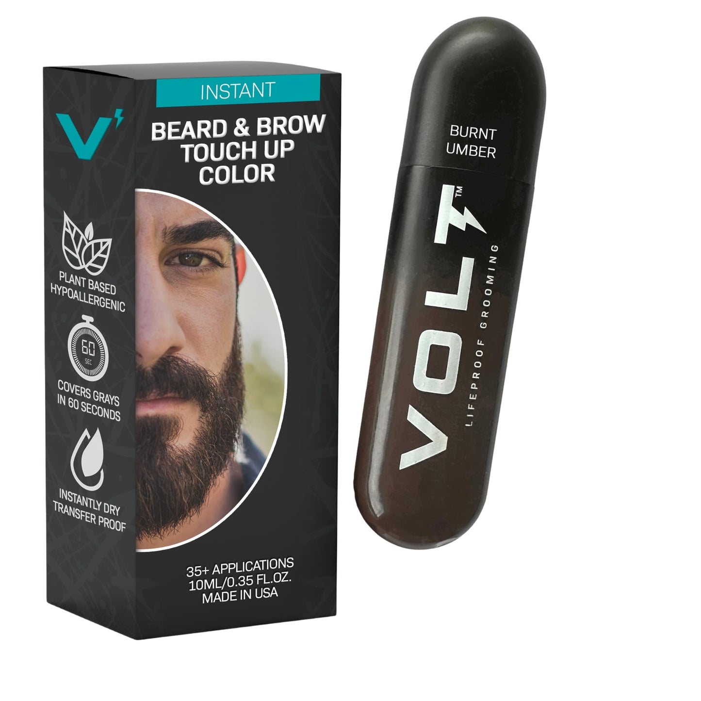 VOLT Grooming Temporary Instant Beard Color for Men, Quick Drying Plant-Based Brush On Beard, Mustache & Eyebrow Color, Sensitive Skin Safe, Burnt Beauty & Personal Care VOLT