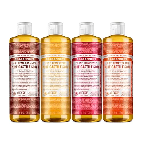 Dr. Bronner's - Pure-Castile Liquid Soap Variety Pack - Eucalyptus, Citrus, Rose, & Tea Tree, Made w/Organic Oils, 18-in-1 Uses: Face, Body, Hair Beauty & Personal Care Dr. Bronner's