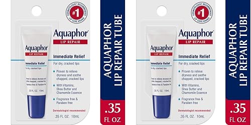 Aquaphor Lip Repair Ointment - Long-lasting Moisture to Soothe Dry Chapped Lips - .35 fl. oz. Tube (Pack of 2) Beauty & Personal Care Aquaphor
