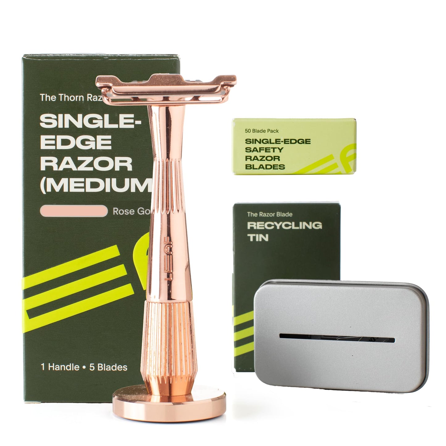 Leaf Shave - Leaf Thorn Razor Set, Includes Twig Razor, Matching Stand, 50-Pack Single-Edge Blade Refills, and Blade Bank - Rose Gold Beauty and Personal Care Leaf Shave