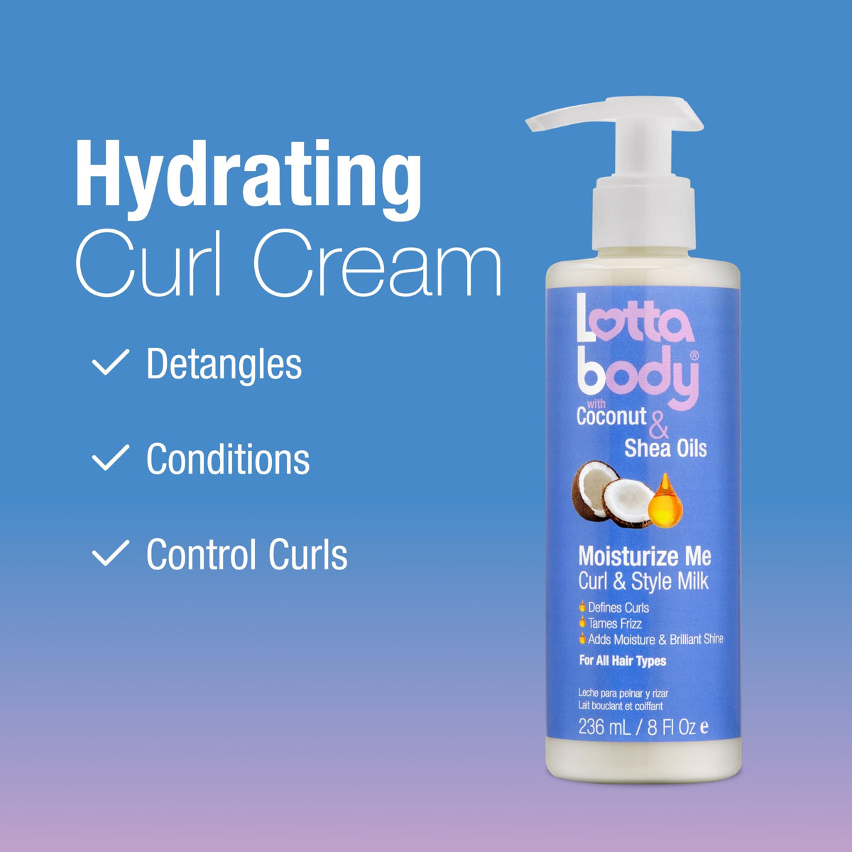 Lotta Body, Coconut Oil and Shea Moisturize Me Curl & Style Milk, Defines Curls, Anti Frizz, Adds Moisture & Shine 8 Fl Oz Beauty & Personal Care Lottabody