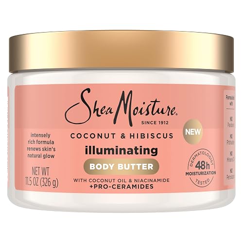 SheaMoisture Illuminating Body Butter with Coconut & Hibiscus, Niacinamide and Pro-Ceramides, Renewing Skin’s Natural Glow, 48H Moisturizing 11.5 oz Beauty & Personal Care Shea Moisture