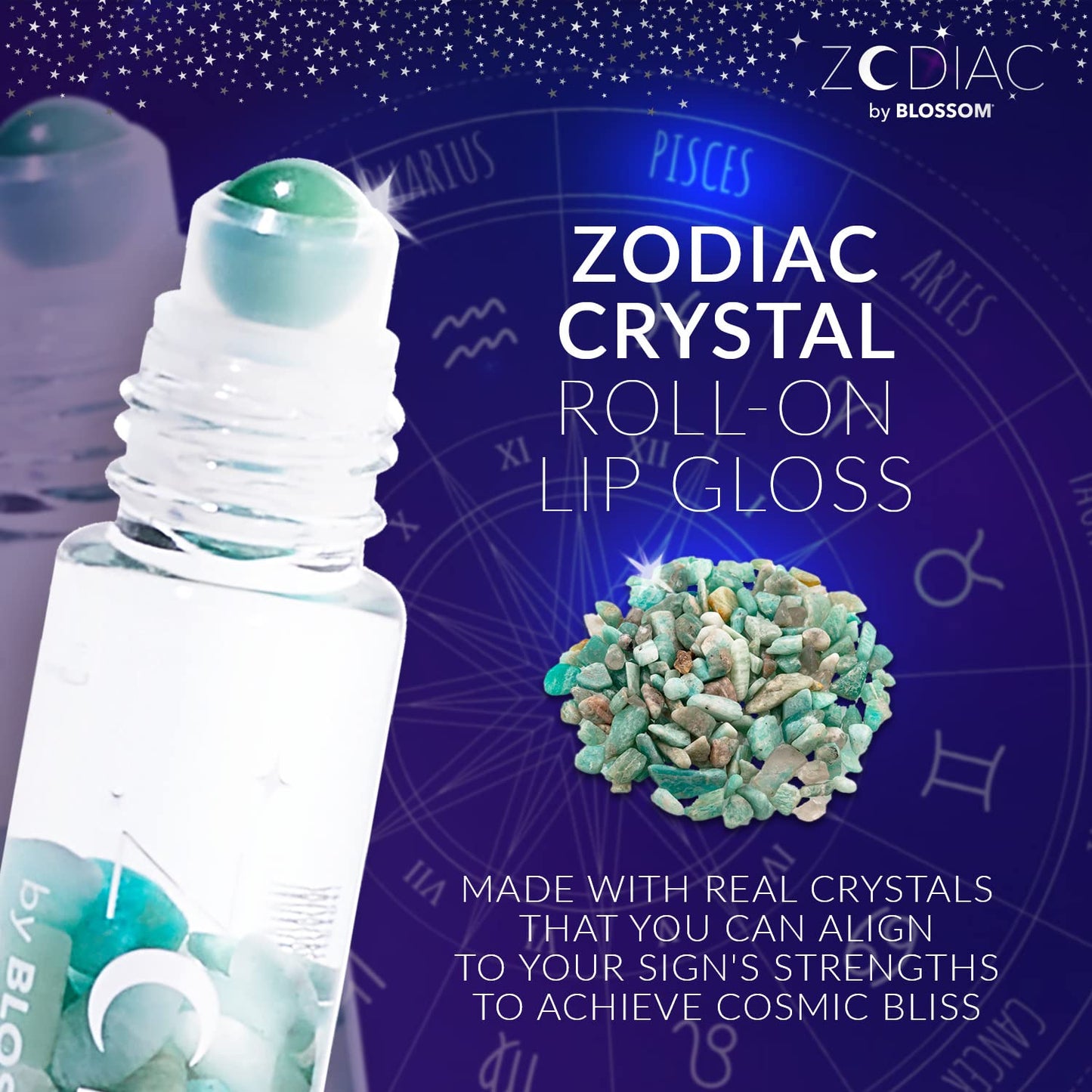 Blossom Lip Gloss Zodiac Sign Vanilla Scented Roll-On Lip Gloss, Moisturizing + Hydrating with Zodiac Crystals, Made in USA, 0.20oz, Pisces Beauty & Personal Care Blossom