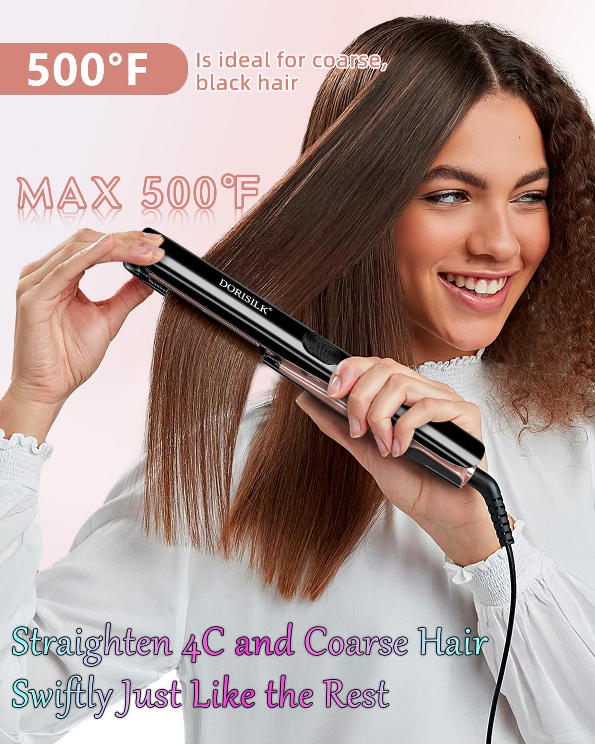 DORISILK 500 Degree High Temp Professional Hair Straightener，30s Fast Heating Ceramic Flat Iron ，2 in 1 Hair Straightener and Curler，Plasma Flat Iron Beauty and Personal Care DORISILK