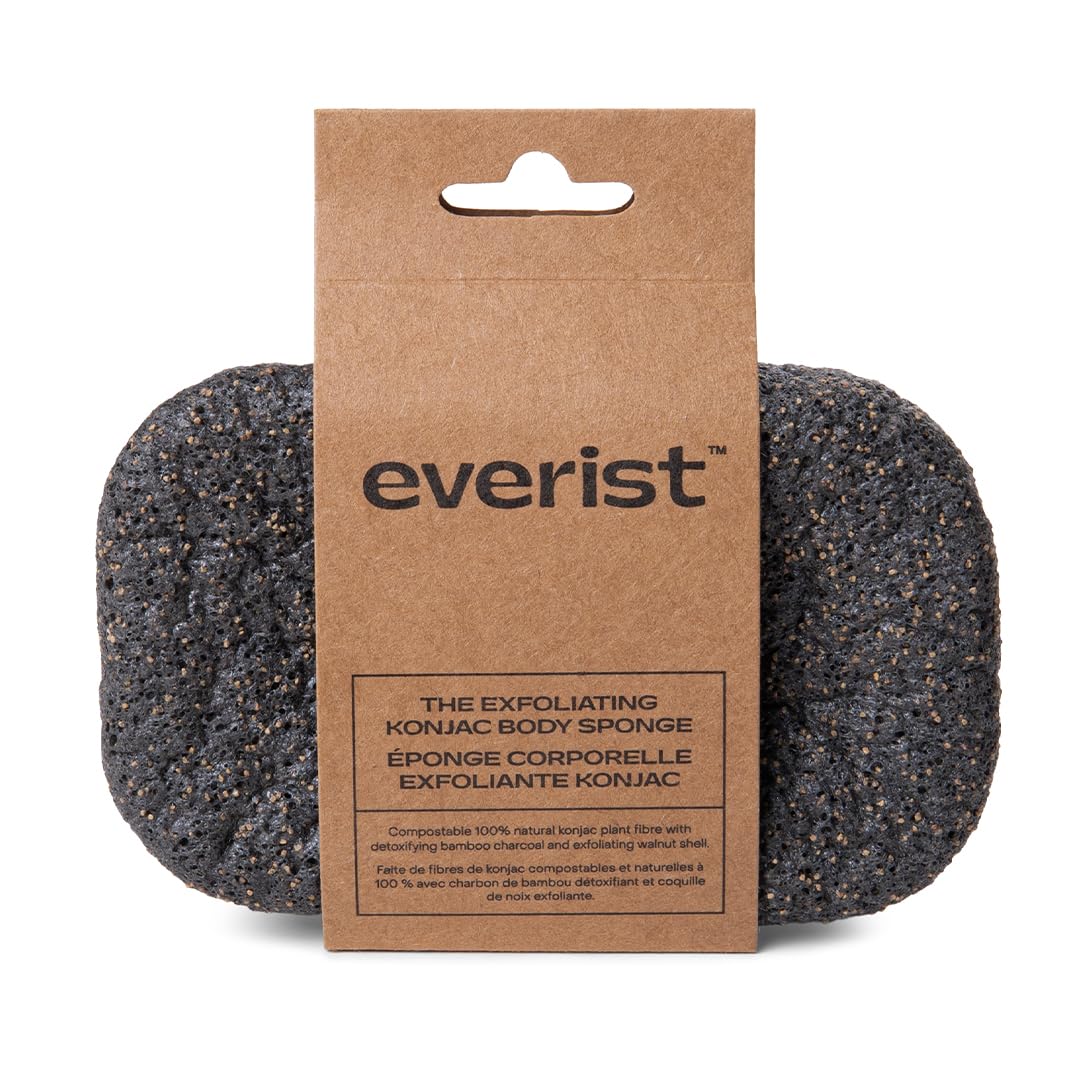 Everist The Exfoliating Konjac Body Sponge, Natural, Reusable, Compostable Bath Sponge for Sensitive Skin, Charcoal Cleansing, 60+ Uses, 1 Each Beauty and Personal Care Everist