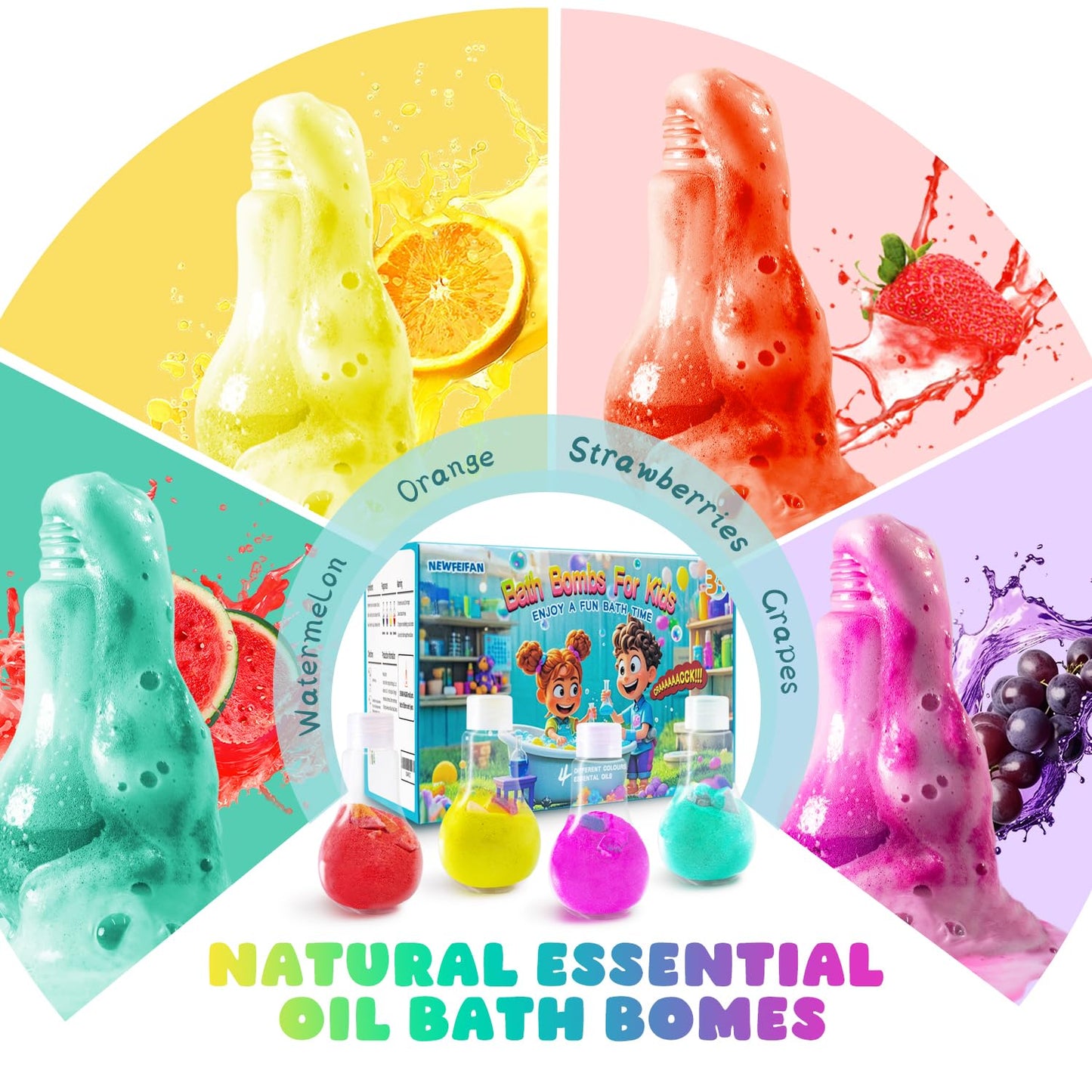 Potions Bath Bombs for Kids, STEM Boys & Girls Gifts, 4 Pack Colorful Fizzy Bubble Bath for Fun and Educational Bath Time, Cool Foam Explosion Bath Beauty and Personal Care NEWFEIFAN