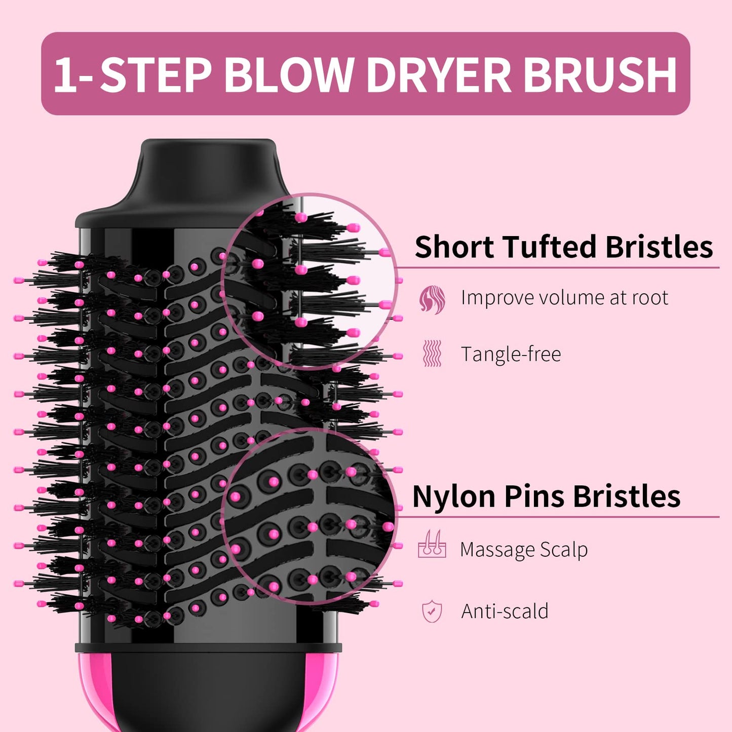 Dual Voltage Hair Dryer Brush with Negative Ion Anti-frizz Styler - Hot Air Volumizer for 110V-120V/220V-240V European and Travel Use Beauty & Personal Care Umeely