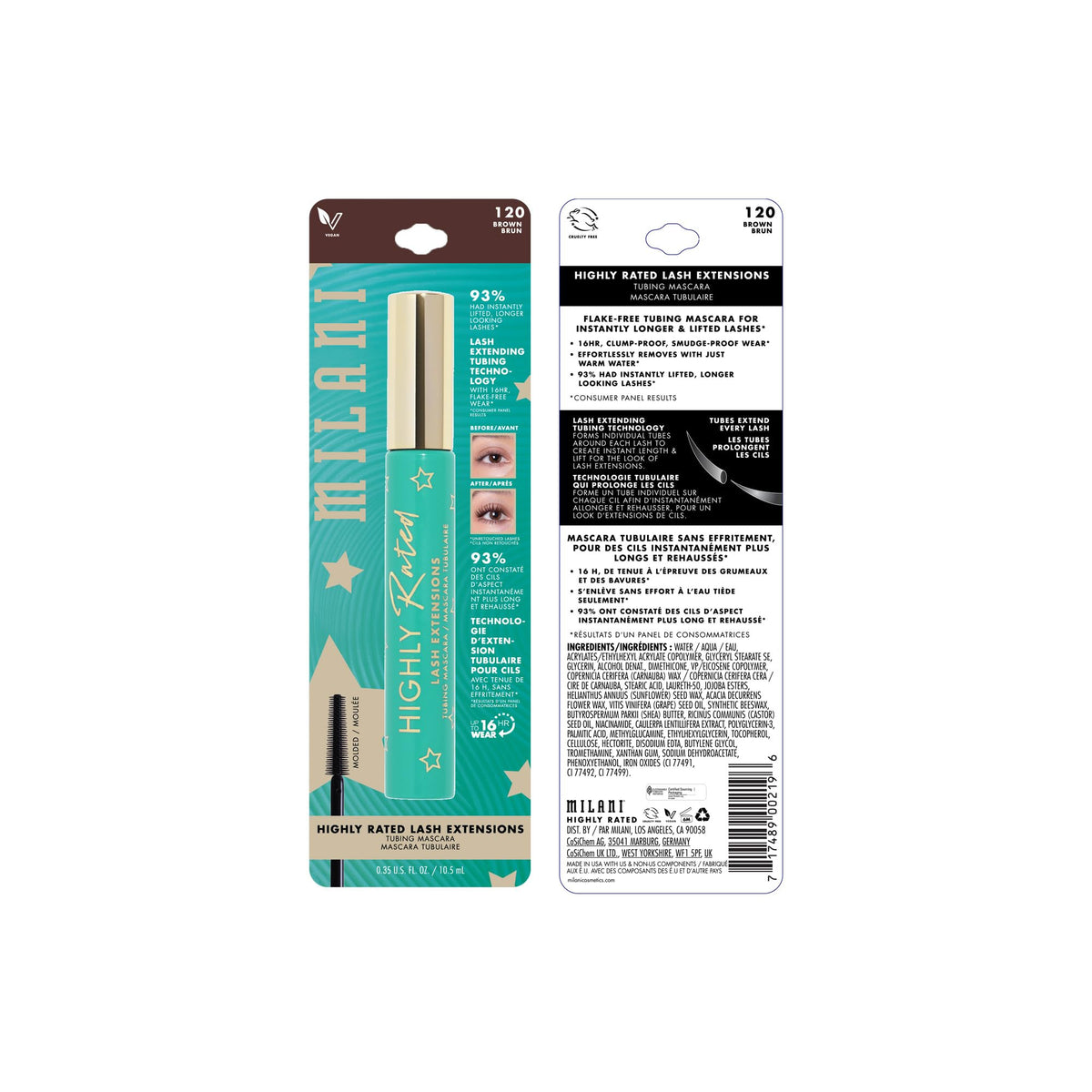 Milani Highly Rated Tubing Mascara for Length, Lengthening Mascara - Brown