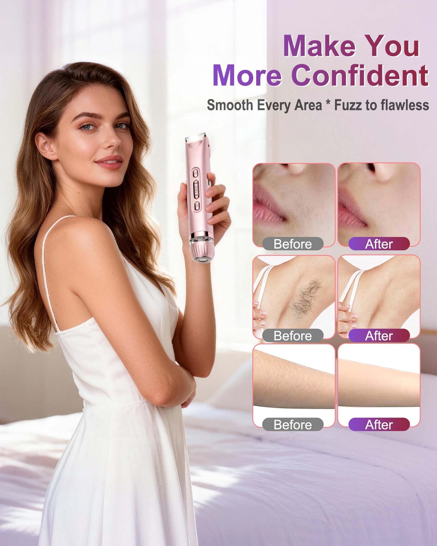 Bikini Trimmer for Women with LED Light, Dual Head Electric Razors for Women for Bikini Line, Face, Legs & Underarms, Waterproof Electric Shaver Beauty and Personal Care VEGITERIA