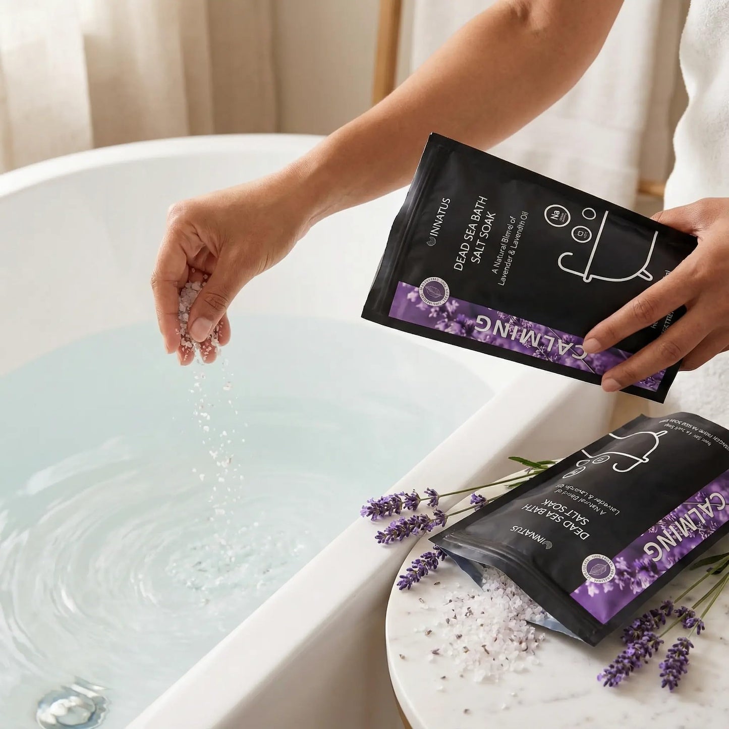 Dead Sea Soothing Bath Salt Soak with 21 Minerals - Relaxing, Detoxifying, and Nourishing for Skin - 14oz, Infused with Essential Oils - Rejuvenate Beauty and Personal Care INNATUS