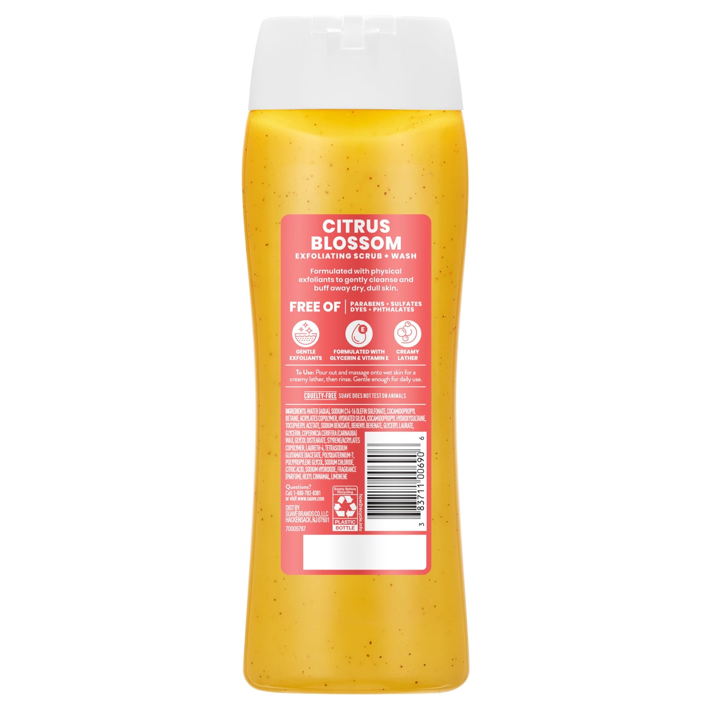 Suave Citrus Blossom Exfoliating Body Wash & Scrub with Glycerin & Vitamin E, Sulfate-Free Hydrating Cleanser for Soft, Smooth Skin, 18 FL OZ Beauty & Personal Care Suave