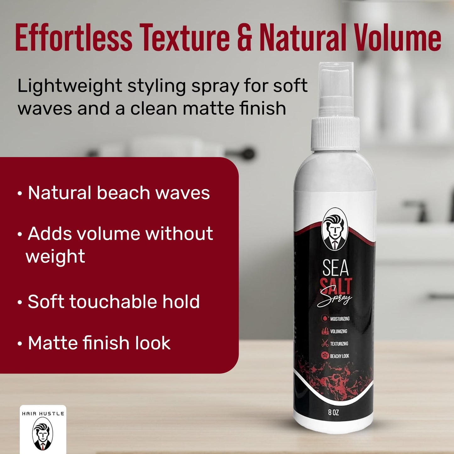 Hair Hustle Natural Sea Salt Spray for Hair - Texturizing & Volumizing Spray for Men and Women - Matte Finish, Beachy Waves, Lightweight Hold - Ocean Beauty & Personal Care Hair Hustle