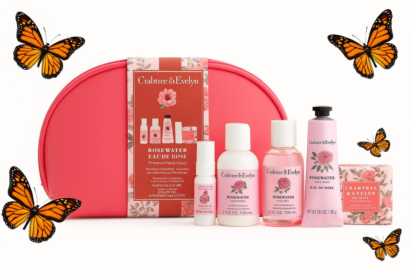 Crabtree & Evelyn Rosewater Personal Travel Bath Set (6 Pieces - (3oz) bath and shower gel (3oz) body lotion (0.9oz) hand cream (0.33oz) body mist Beauty and Personal Care Crabtree & Evelyn