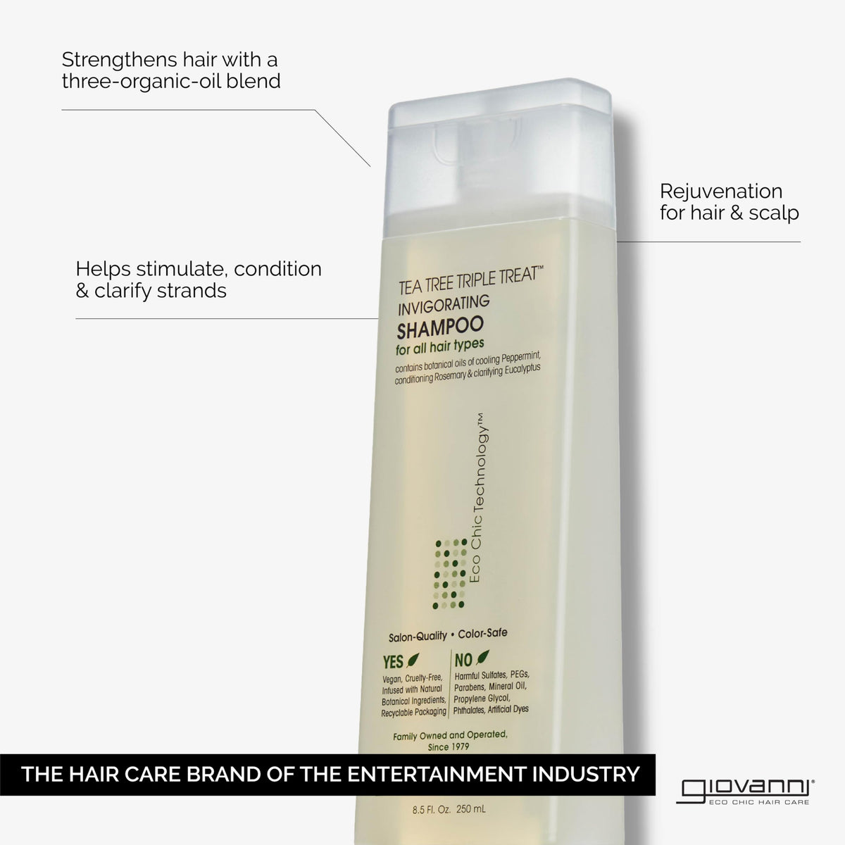 GIOVANNI Tea Tree Triple Treat Invigorating Shampoo, 8.5 oz (3 Pack)
