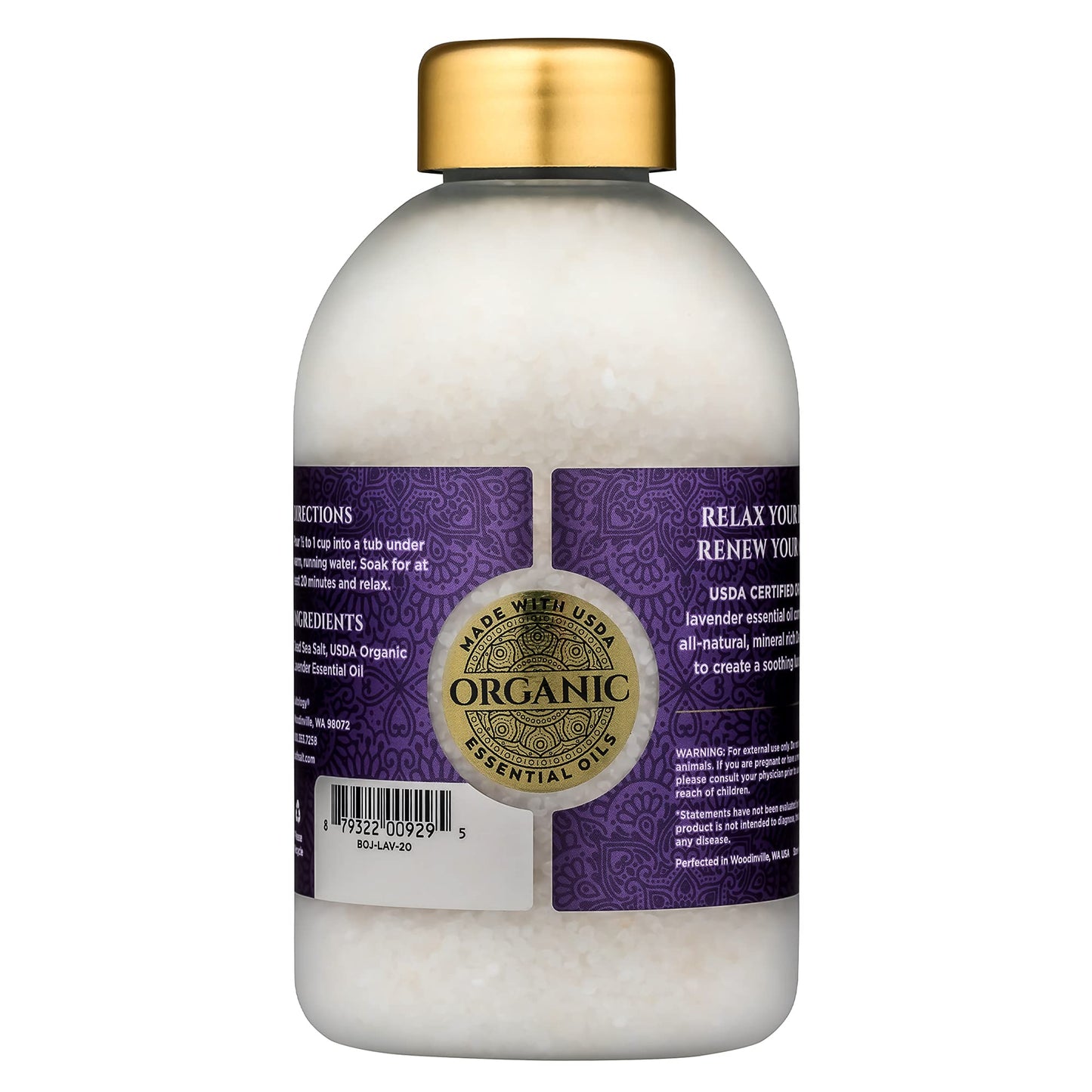 Bokek Bokek Organic Lavender Bath Salt, Dead Sea Salt Scented With Certified Organic Essential Oil, 20 Ounce Jar, White, Lavender, 20 ounces Beauty and Personal Care Bokek