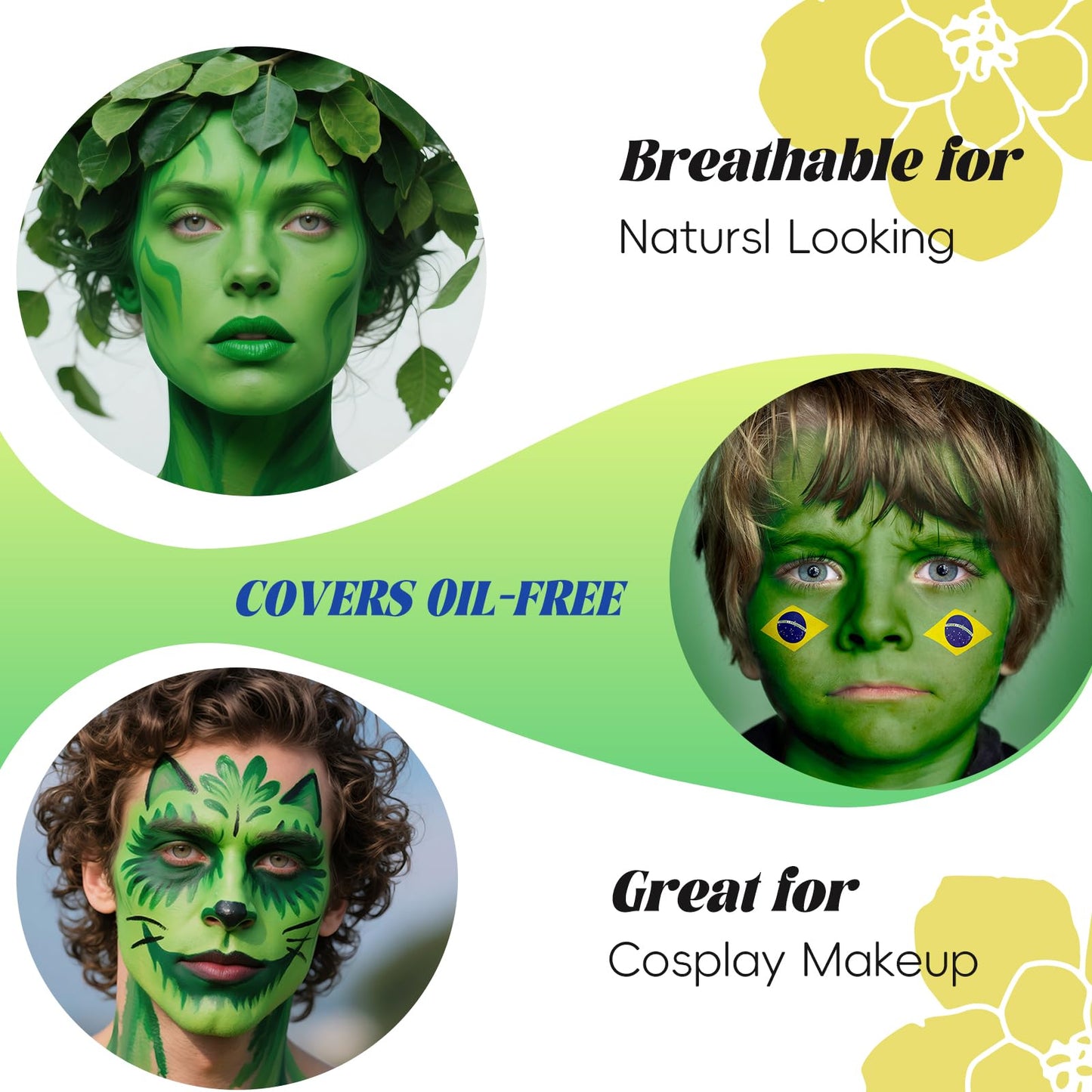 Green Face Body Paint,Water Based Face Painting for Halloween SFX Witch,Hulk Gamora Makeup,Camouflage Hunting Hulk Body Paint for Women Adults athena Beauty & Personal Care TUHPIBK