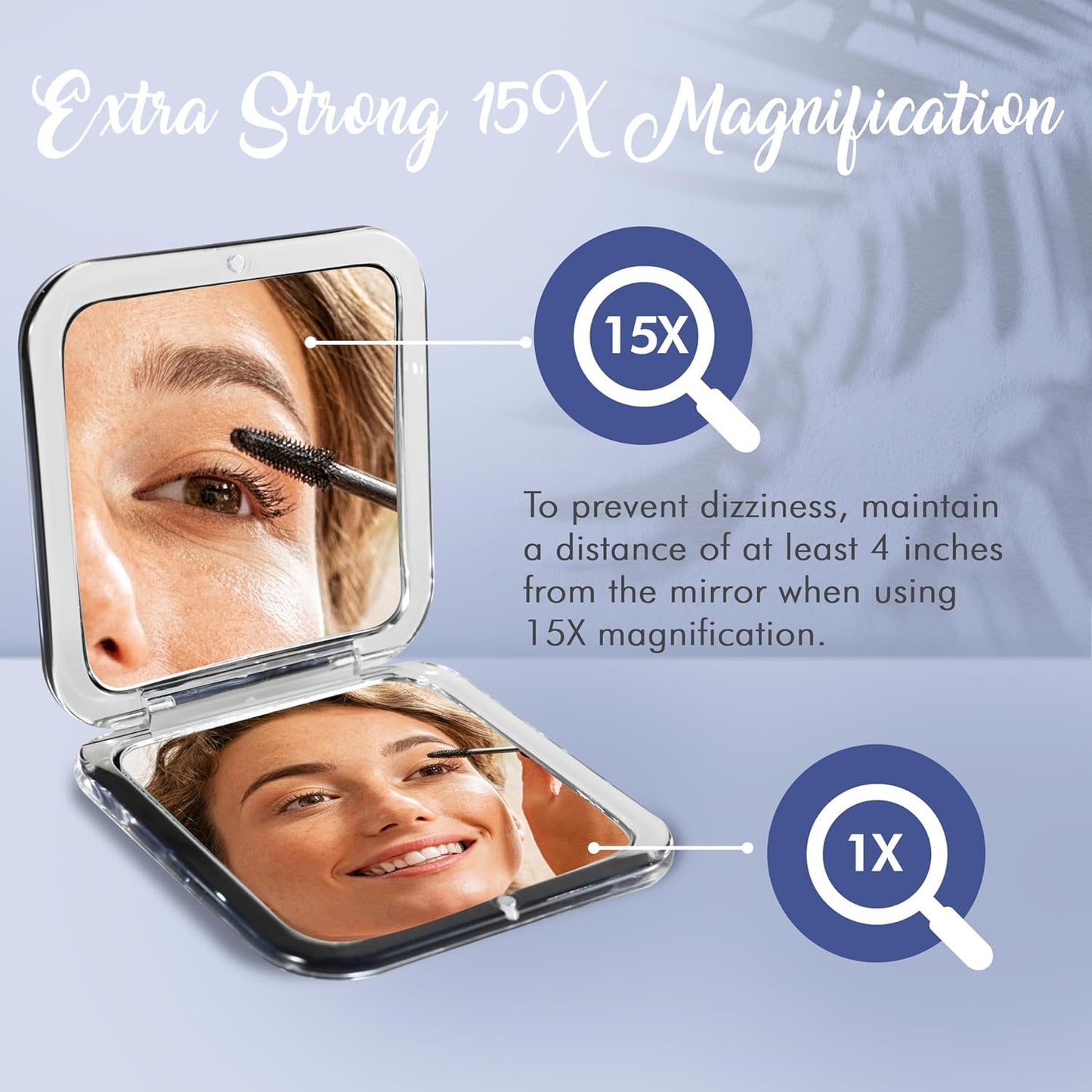 MIRRORVANA Small Compact 15X Magnifying Mirror for Travel - Handheld, Foldable & Lightweight - Mini Pocket-Sized Magnified Mirror for Purse - Square Beauty & Personal Care MIRRORVANA