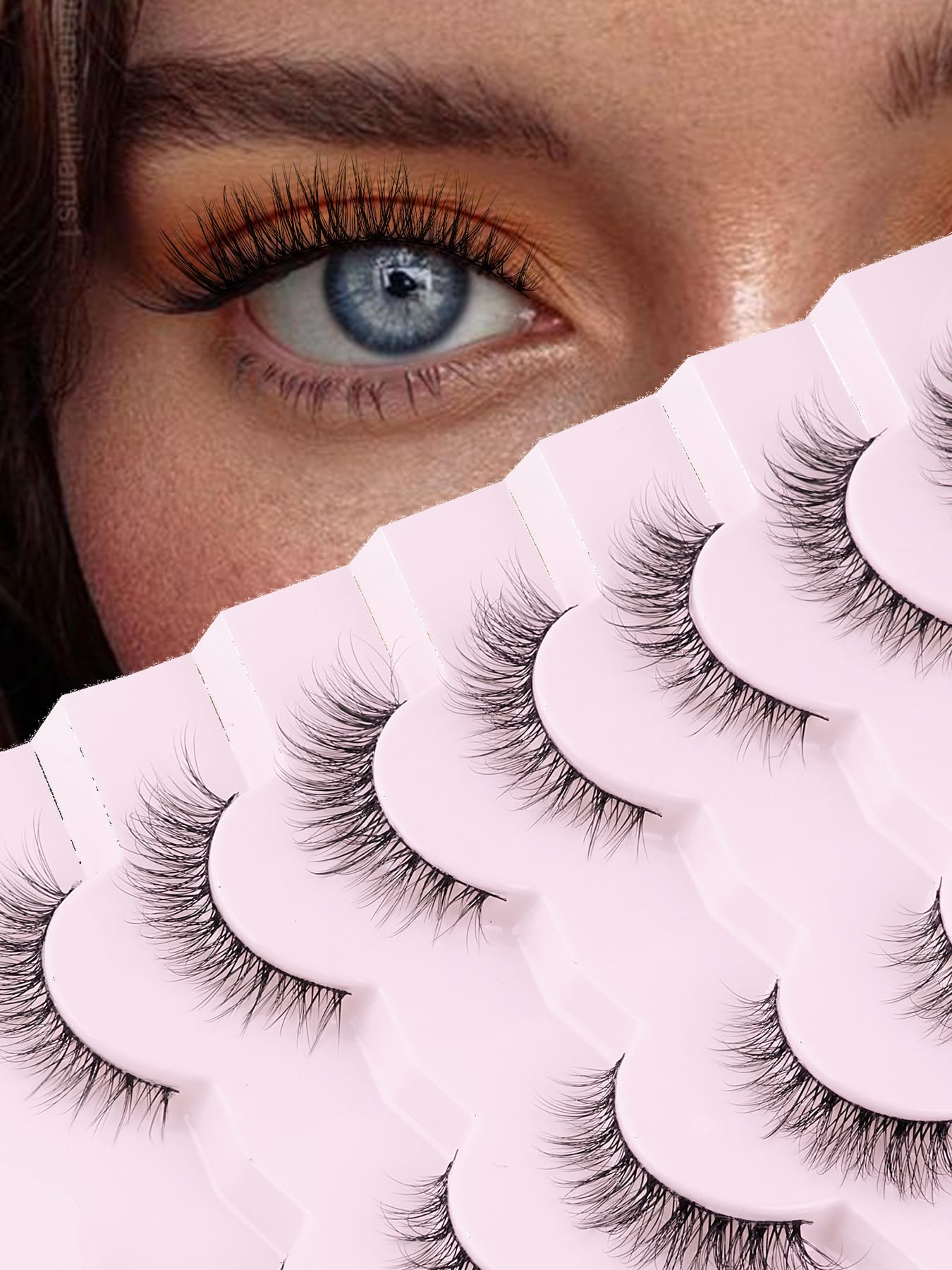 Natural Lashes Wispy Cat Eye Lashes 12mm False Eyelashes Natural Look Strip Lashes Thin Cotton Band Soft Eyelashes 3D Volume Lashes Pack C Curl Beauty and Personal Care Siligli Default Title
