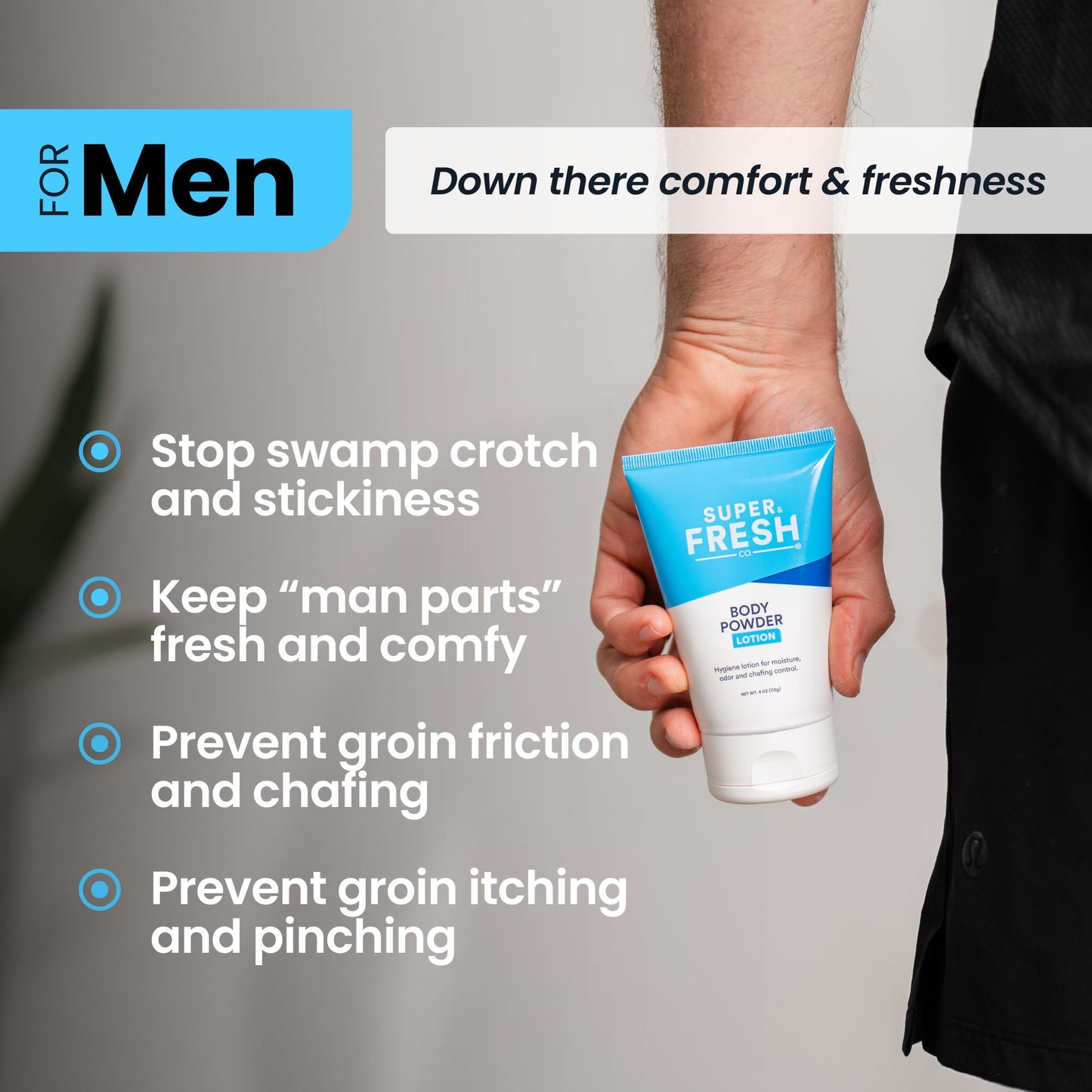 Super Fresh Body Powder Lotion by SweatBlock - Talc Free, Anti-Chafing, Deodorizing, Natural Ingredients - No Mess Body Powder Lotion for Men Beauty & Personal Care Super & Fresh Co.