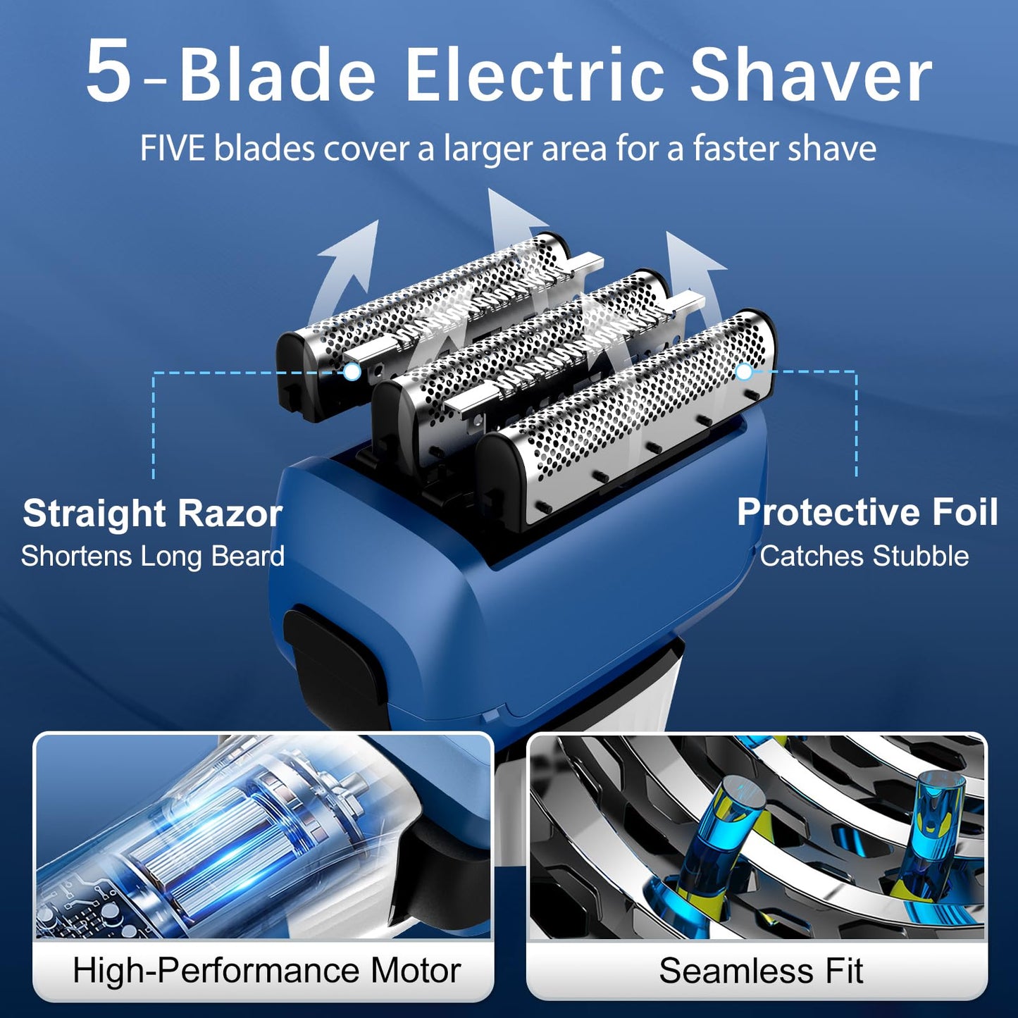 Electric Razor for Men, 2-Speed 5-Blade Electric Shavers for Men Face Cordless Rechargeable, Mens Foil Shaver Shaving Machine Wet Dry Men's Travel Beauty and Personal Care QULEM