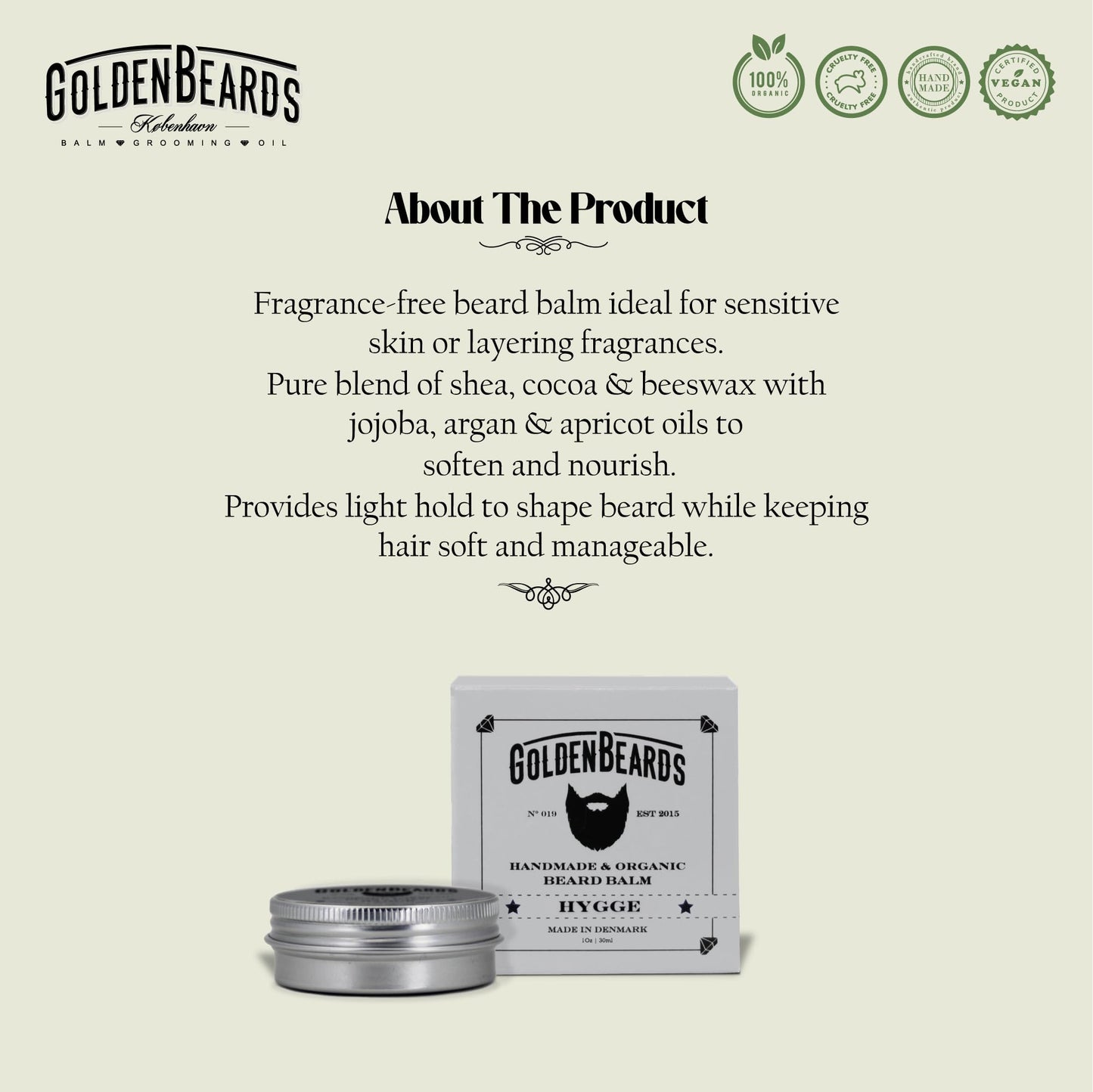 Golden Beards Bio Beard Balm, Hygge, 30 ml Beauty and Personal Care Golden Beards Kobenhavn BALM GROOMING OIL