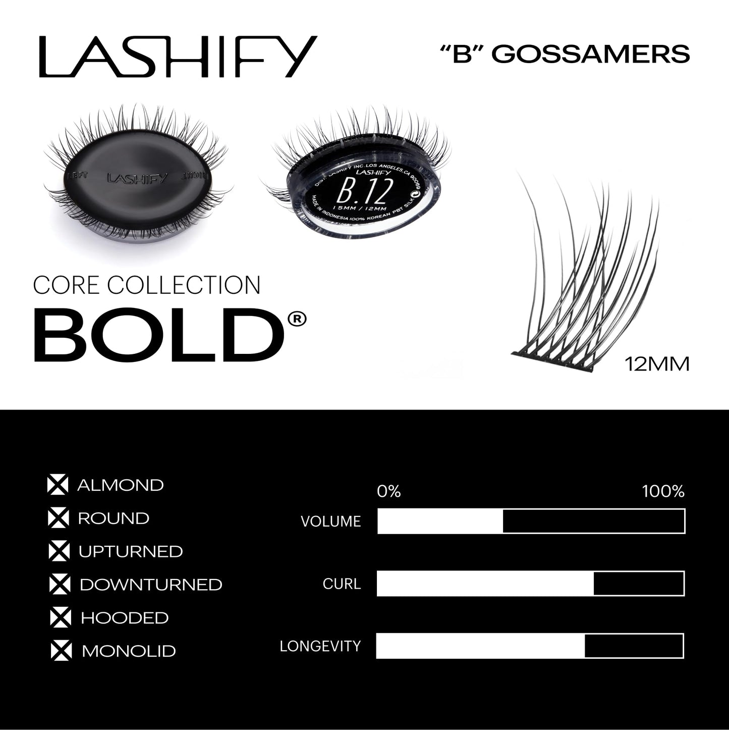 Lashify Bold 12mm Gossamer DIY Eyelash Extensions Refill, Black, Easy False Eyelashes for a Natural Look Beauty & Personal Care Lashify