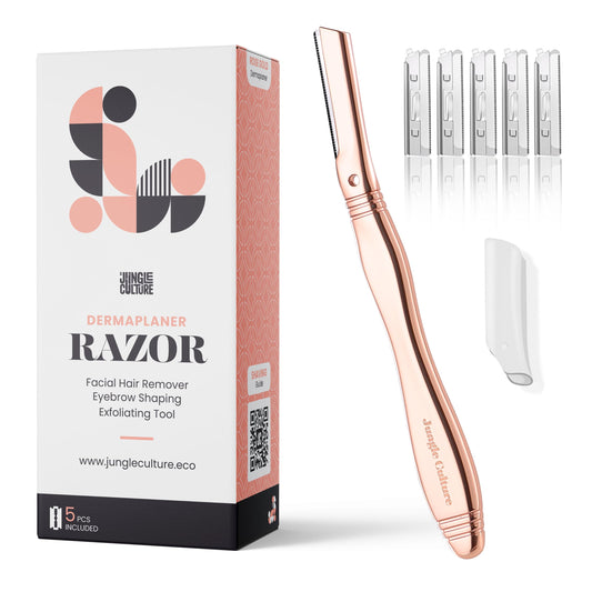 Jungle Culture Dermaplaning Tool - Facial Razor for Women with 5 Refill Blades - Reusable Eyebrow Shaper & Exfoliator - Rose Gold Beauty and Personal Care Jungle Culture