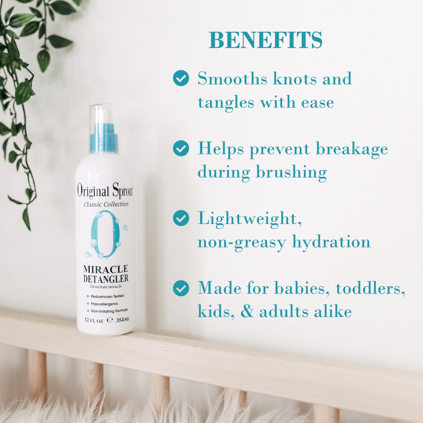 Original Sprout Miracle Detangler Spray, Lightweight Non-Greasy Leave-In Conditioner Spray for All Hair Types, Smooths, Softens & Detangles, Vegan Beauty & Personal Care Original Sprout