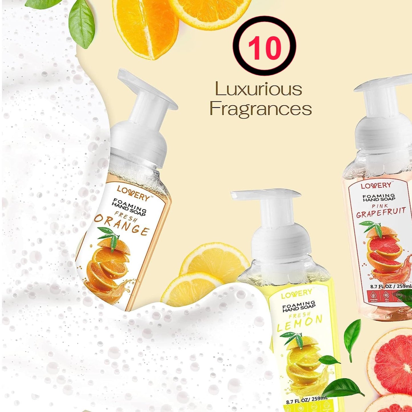 Foaming Hand Soap 10 Pack, Moisturizing W Aloe Vera & Essential Oils - Alcohol-Free Citrus Blend, Lemon, Orange, Lime, Grapefruit, Black Cherry Beauty & Personal Care LOVERY