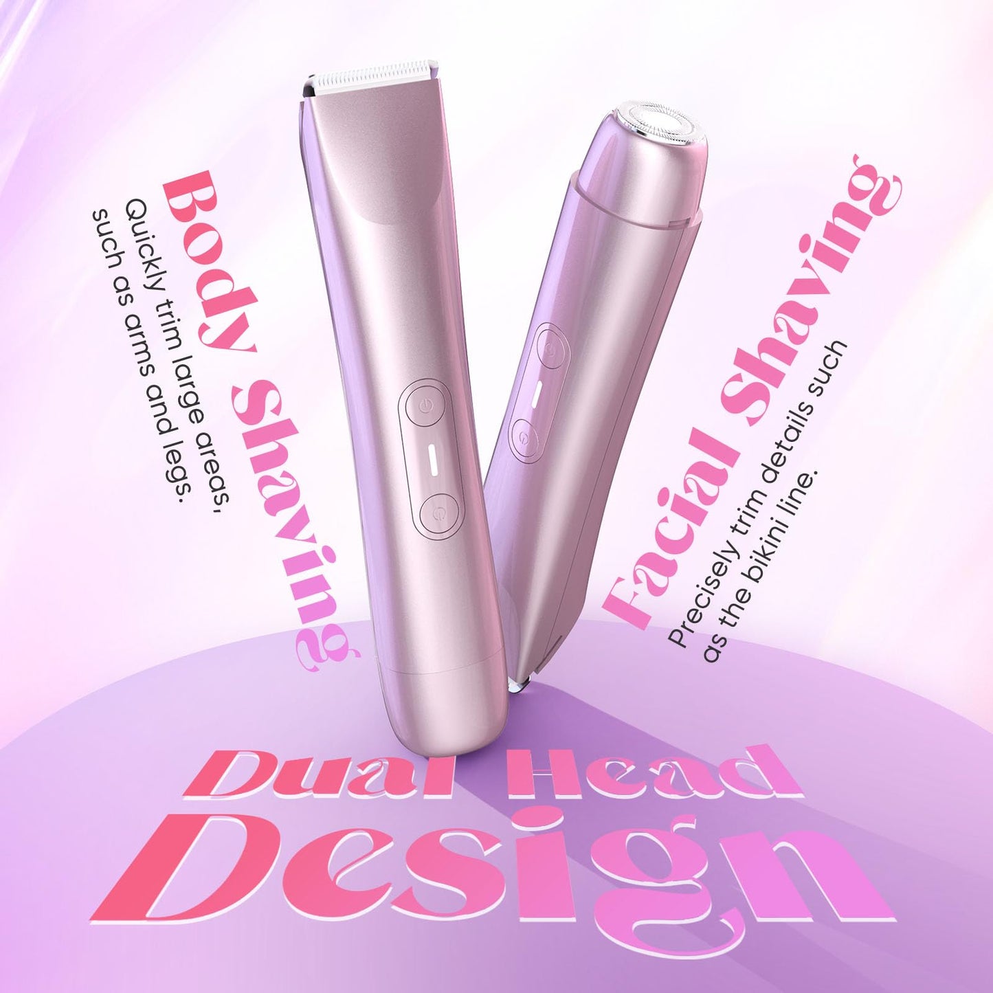 Bikini Trimmer for Women, 2 in 1 Dual Head Electric Razors, IPX7 Waterproof & Painless Shaver, Cordless Pubic Hair Trimmer for Leg Face Underarm Body Beauty and Personal Care RICAF