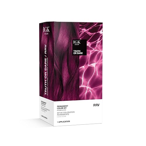 IGK Permanent Hair Dye Color Kit | RRV Truth or Dare - Intense Fuchsia | 100% Gray Color Coverage + Strengthen + Shine | Ammonia Free Beauty & Personal Care IGK
