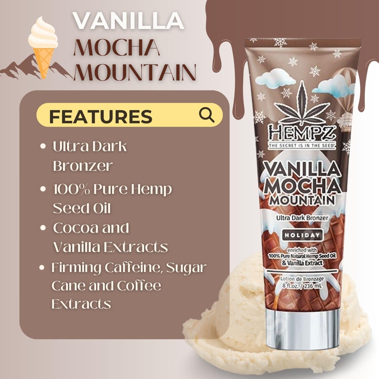 Hempz Vanilla Mocha Mountain Ultra Dark Bronzer 8.5oz Holiday Limited edition Beauty & Personal Care Hempz