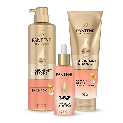 Pantene Abundant & Strong 3-Piece Regimen with B5 Complex + Niacinamide, Shampoo (13.5 oz), Conditioner (8 oz), Serum (2 oz) for Hair Loss, Thinning Beauty & Personal Care Pantene