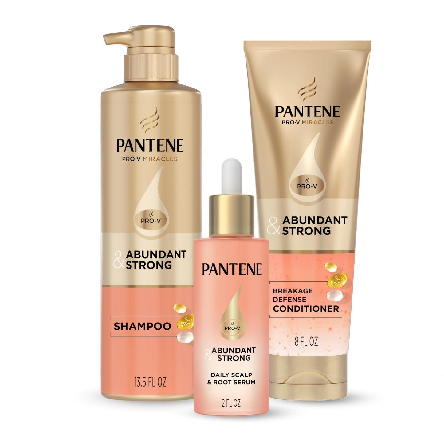 Pantene Abundant & Strong 3-Piece Regimen with B5 Complex + Niacinamide, Shampoo (13.5 oz), Conditioner (8 oz), Serum (2 oz) for Hair Loss, Thinning Beauty & Personal Care Pantene
