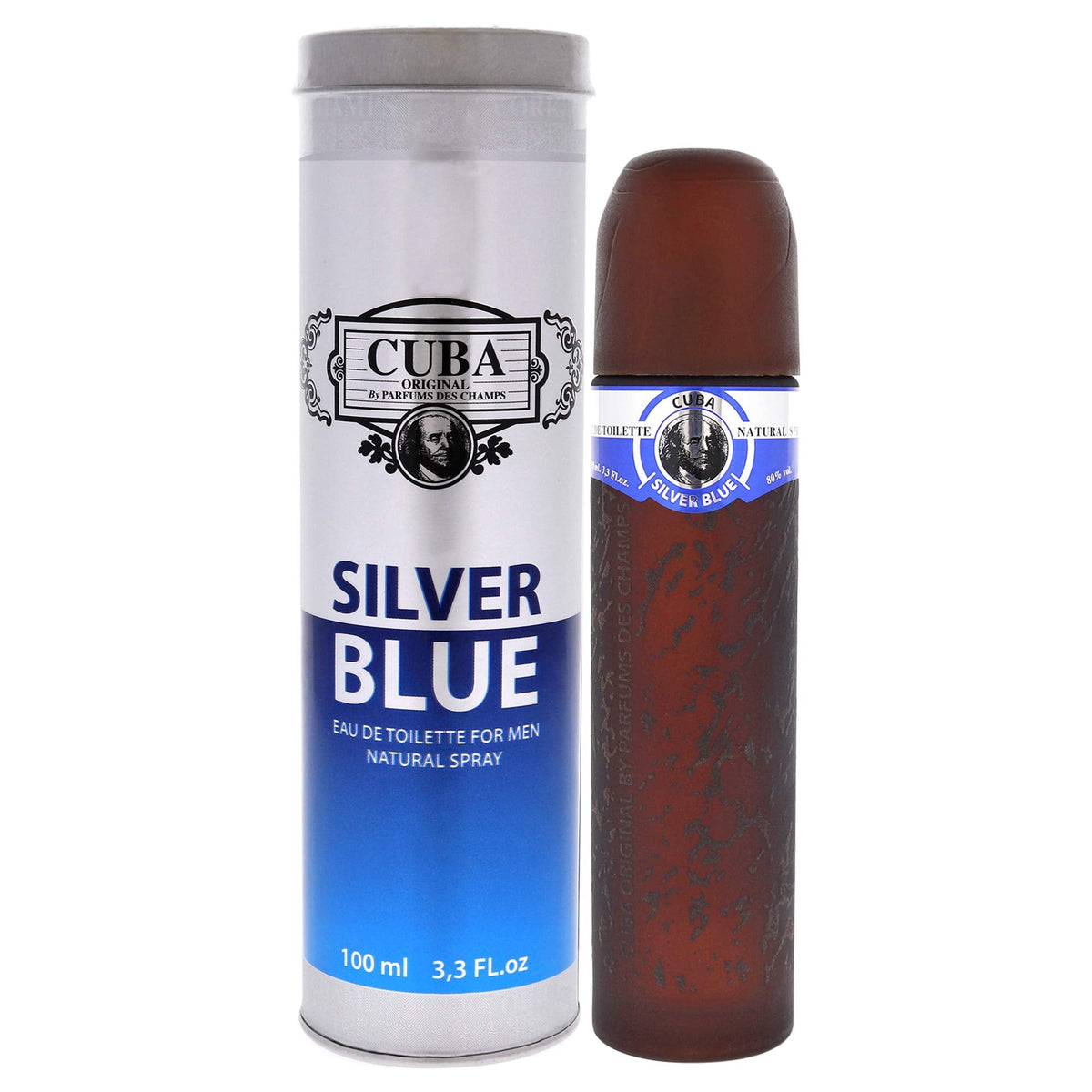 Cuba Silver Blue Eau de Toilette Spray for Men, 3.3 Ounce, brown Beauty & Personal Care Cuba