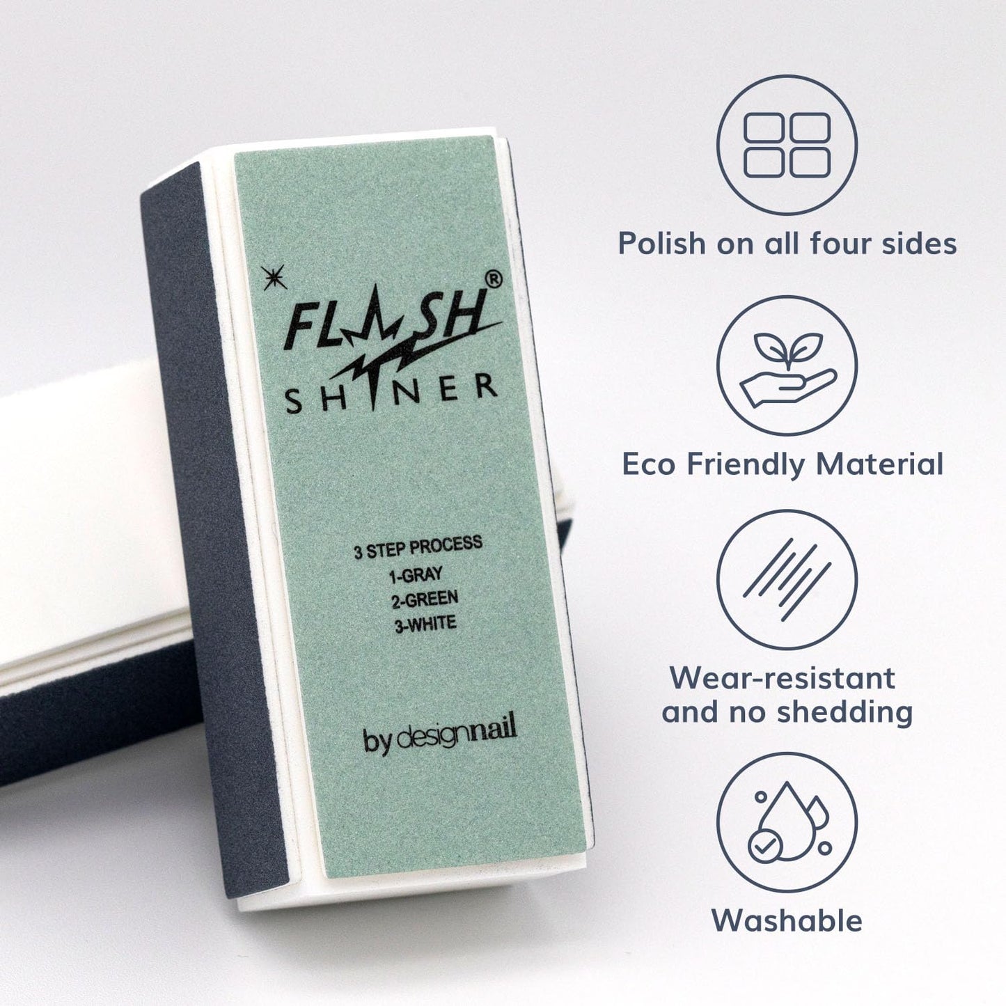 Flash Shiner® Block - 3-Way Nail Buffer (Gray/Black, Green & White) - Pack of 4 - Professional Nail Buffer for Natural Shine - Smooths, Conditions Beauty & Personal Care Design Nail