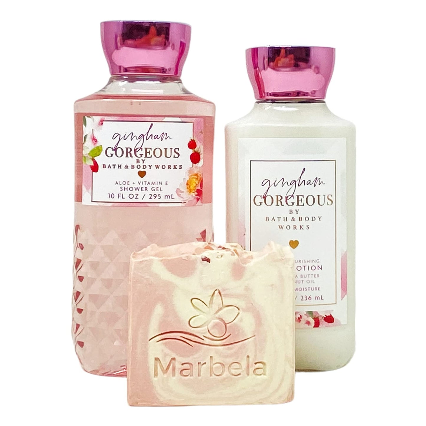 Bath & Body Works Gingham Gorgeous 2 Piece Gift Set - Body Lotion and Shower Gel - with a Himalayan Salts Springs Bar Soap - Full Size Beauty and Personal Care Bath & Body Works