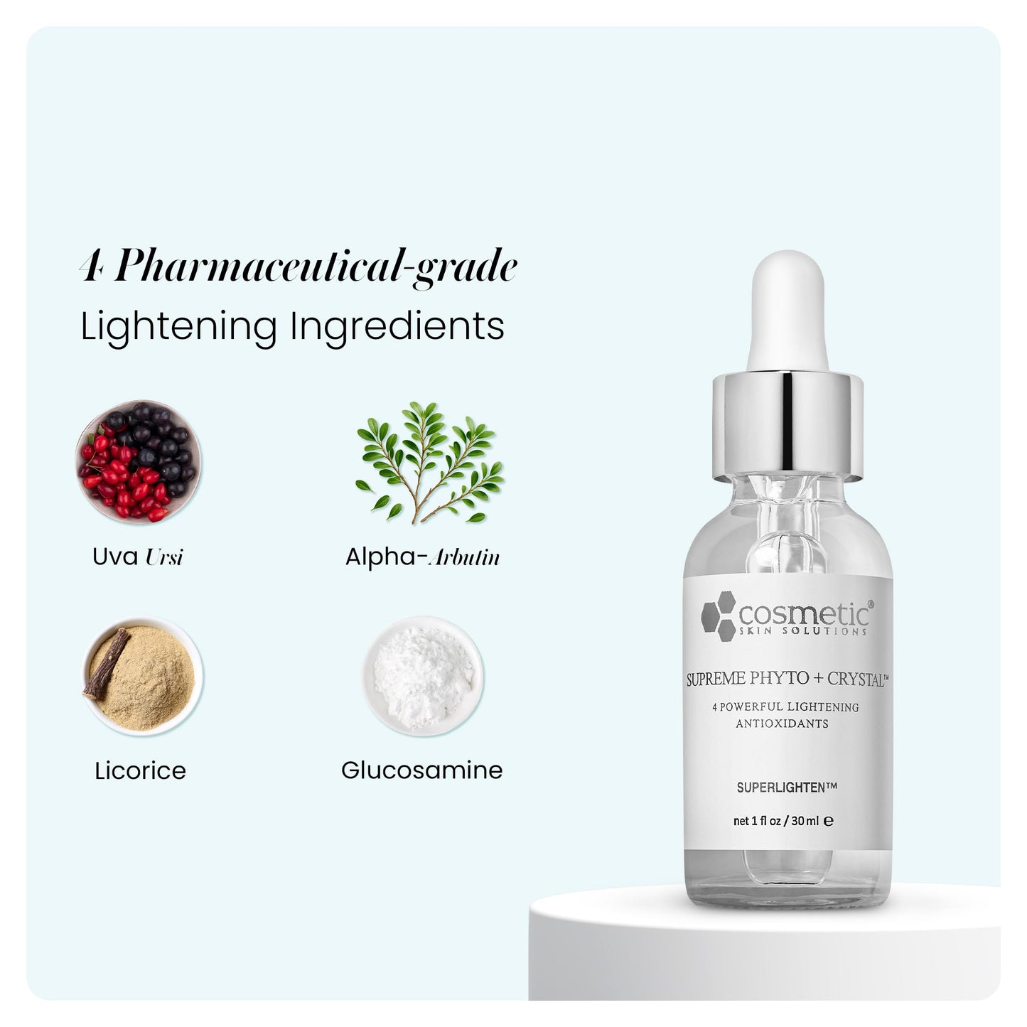 Supreme Phyto + Crystal - Hydrating Serum and Dark Spot Corrector for Face with Uva Ursi, Alpha Arbutin, Licorice & Glucosamine - Moisturizing Gel Beauty & Personal Care Cosmetic Skin Solutions