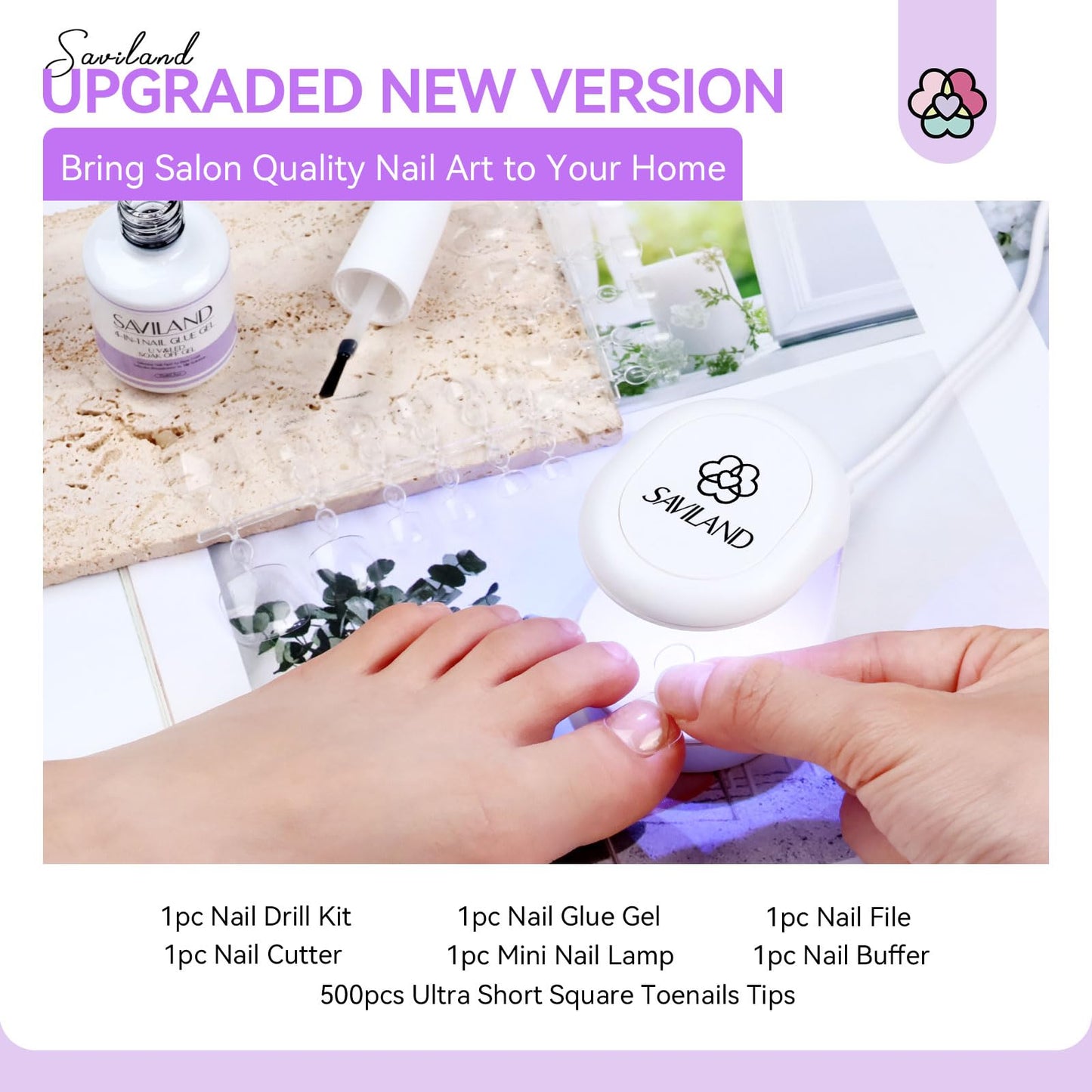 SAVILAND Toe Nail Tips and Glue Gel Kit - Gel Nail X Kit for Toes Poly Press On Toes Nails Kit with Nail Drill 500 Pcs Fake Toenails Tips with Nail Beauty and Personal Care SAVILAND