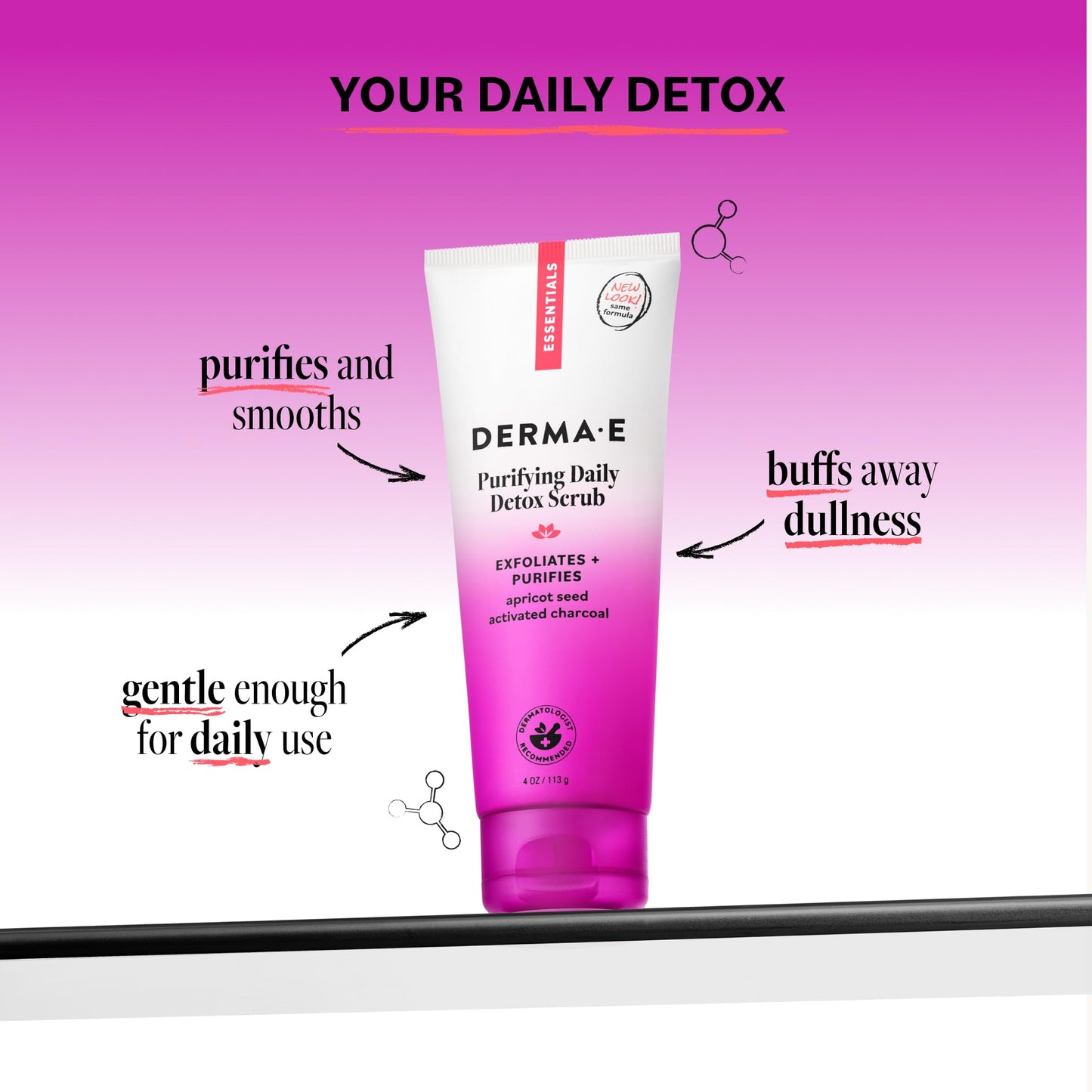 DERMA E Purifying Daily Facial Detox Scrub with Activated Charcoal and Seaweed Extract -Exfoliating Face Scrub Cleanses, Smooths and Brightens, 4oz Beauty & Personal Care Derma E