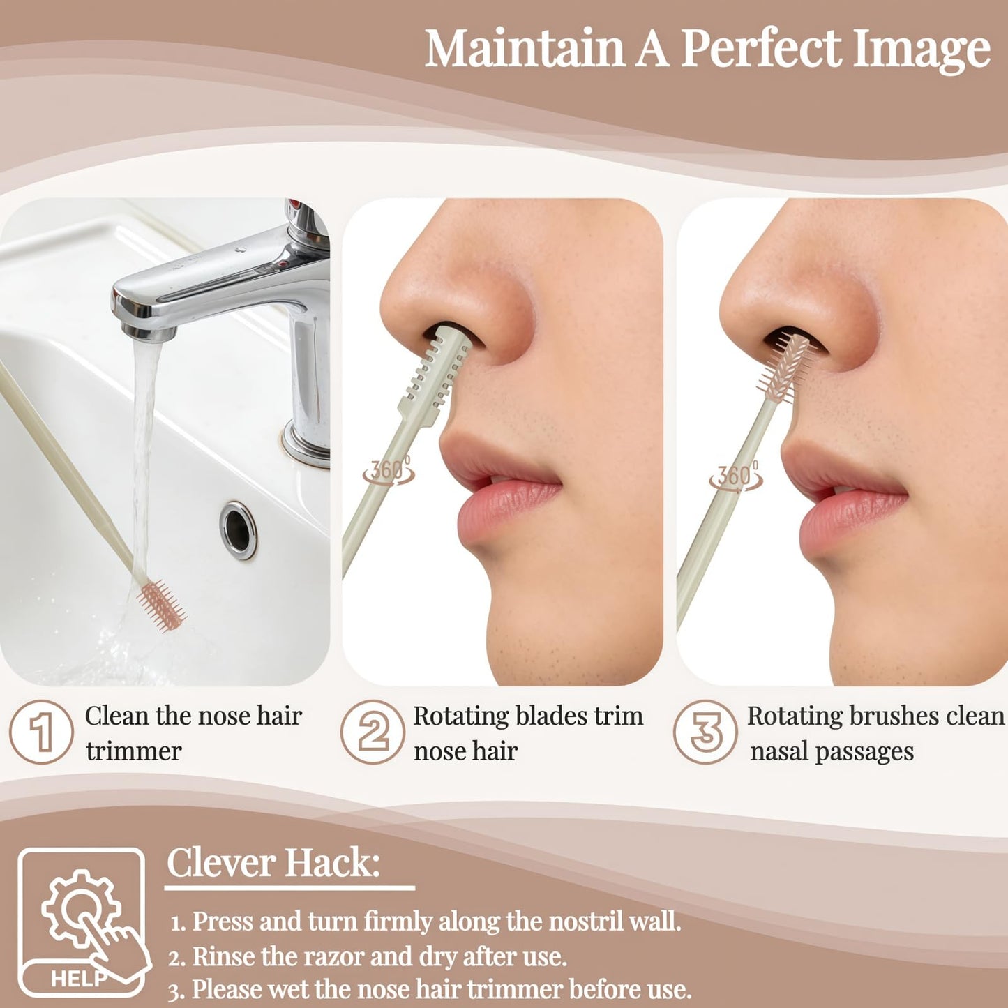 KTBKGV 2026 Upgraded 2-in-1 Nasal Hair Cutter, 360° Rotating Double-Sided Blade, Washable Portable Grooming Tool for Men & Women, Travel Essential Beauty and Personal Care KTBKGV